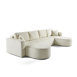 Bestmobilier Miro - canapé panoramique en U 7 places - convertible avec coffre - en velours texturé Miro - canapé panoramique en U 7 places - convertible avec coffre - en velours texturé - Beige