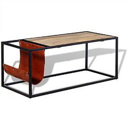 Maison Chic Table basse pour salon | Table à café avec porte-revues Cuir véritable 110 x 50 x 45 cm -GKD91076