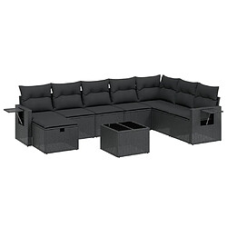 vidaXL Salon de jardin 9 pcs avec coussins noir résine tressée