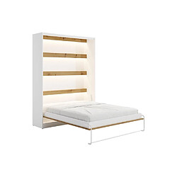 Acheter Vente-Unique Lit escamotable 160 x 200 cm - Ouverture verticale manuelle - Avec LEDs - Blanc et naturel - RAPILI