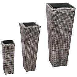 vidaXL Lits surélevés de jardin 3 pcs Résine tressée Gris