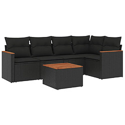 vidaXL Salon de jardin 6 pcs avec coussins noir résine tressée