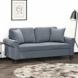 Maison Chic Canapé 2 places avec oreillers,Sofa de Salon,Canapé droit gris foncé 140 cm velours -GKD369762