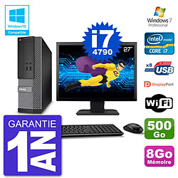 PC Dell 3020 SFF Ecran 27" Intel i7-4790 RAM 8Go Disque 500Go Graveur DVD Wifi W7 - Occasion