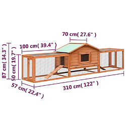 vidaXL Clapier Pin massif et sapin 310x70x87 cm pas cher