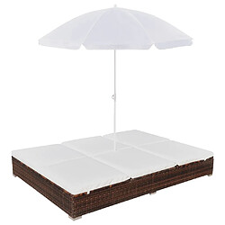 Maison Chic Chaise longue d'extérieur| Bain de soleil Relax | Transat avec parasol Résine tressée Marron -GKD70414