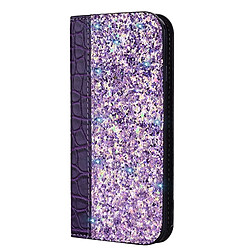 Wewoo Etui à rabat horizontal en cuir texturé avec texture paillettée et crocodile pour iPhone X / XS, avec emplacements pour cartes et support (Violet)