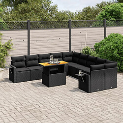 vidaXL Salon de jardin 11 pcs avec coussins noir résine tressée