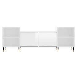 Maison Chic Meuble TV scandinave - Banc TV pour salon Blanc brillant 160x35x55 cm Bois d'ingénierie -MN74315 pas cher