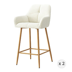 Moloo LEA-Tabouret de bar en tissu bouclé Ecru et métal décor bois (x2)