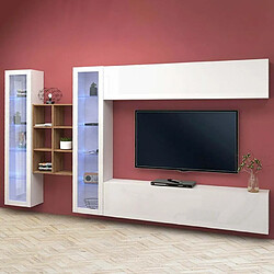 Ahd Amazing Home Design Meuble TV mural suspendu blanc bibliothèque 2 vitrines Kary WH