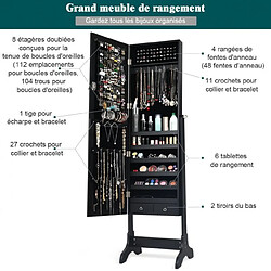 Helloshop26 Armoire à bijoux sur pied avec miroir pivotante à 4 niveaux avec 8 étagères doublées noir 20_0005428