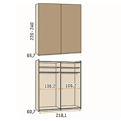 Inside 75 Armoire 2 portes coulissantes suspendues 1 panneau 218,1 x 220 cm couleur Arios porte miroir droite