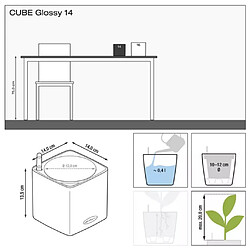 LECHUZA Jardinière de table CUBE Glossy CAT 14 ALL-IN-ONE Blanc