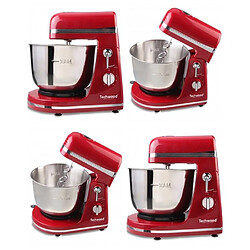 Techwood Robot de Cuisine Rouge 3.5L 6 vitesses Pied anti-dérapant 300W Bol inox