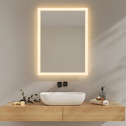 EMKE Miroir lumineux salle de bain 80x60cm, Miroir LED avec Interrupteur à bouton, Anti-buée, Miroir avec éclairage lumière Blanche Froide/Chaude