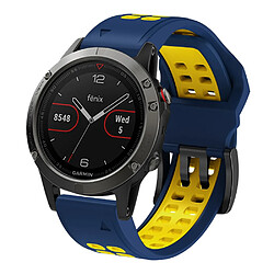 Bracelet en silicone deux rangées de trous, bicolore, attache rapide, 22mm, bleu foncé/jaune pour votre Garmin Fenix 7/Epix