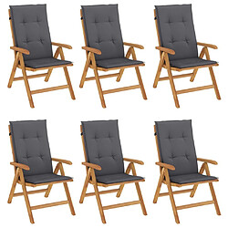 Maison Chic Lot de 6 Chaises de jardin inclinables,Fauteuil d'extérieur et coussins bois teck -MN52927