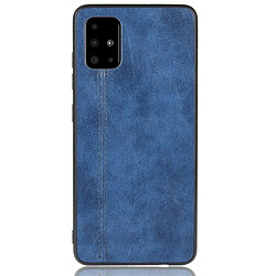 Wewoo Coque Pour Galaxy A51 antichoc couture peau de vache motif PC + PU + TPU cas bleu