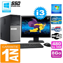 PC Tour DELL 7010 Core I3-2120 Ram 8Go Disque 480 Go SSD Wifi W7 Ecran 22" - Occasion