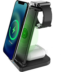 Chrono Chargeur sans fil 3 en 1, station de charge sans fil QI rapide Station d'accueil compatible avec iPhone 12/12 Pro Max/11/X/XS Max/10/9/8 Plus QI Android Phone AirPods 2/Pro Apple Watch 2/3/4/ 5/6/SE,(noir)