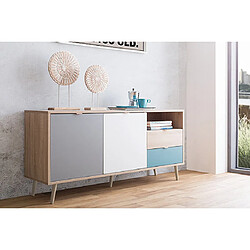 Mes Buffet 2 portes 2 tiroirs 150x40x71 cm naturel et bleu - BAULEO