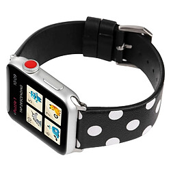 Wewoo Bande de montre-bracelet en cuir véritable motif à pois pour Apple Watch série 3 & 2 & 1 42mm noir + blanc pas cher