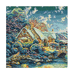 Kit De Point De Croix Estampé Avec Motif De Maison En Tissu Pré-imprimé 14CT 40x40cm