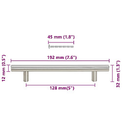 vidaXL Poignées d'armoire 10 pcs argenté 128 mm acier inoxydable pas cher