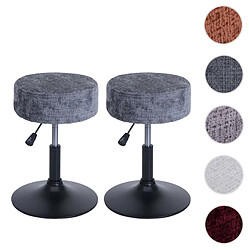 Mendler Lot de 2 tabourets HWC-C22, tabouret de maquillage, réglable en hauteur pivotant Ø 37cm Tissu chenille (465g/m²) ~ gris foncé