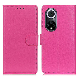 Etui en PU texture litchi, anti-rayures, antichoc avec support rose pour votre Honor 50