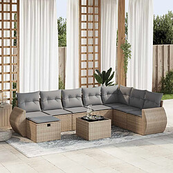 vidaXL Salon de jardin avec coussins 9 pcs beige résine tressée