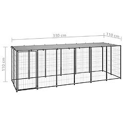 Helloshop26 Chenil extérieur cage enclos parc animaux chien 330 x 110 x 110 cm acier noir et gris 02_0000525 pas cher