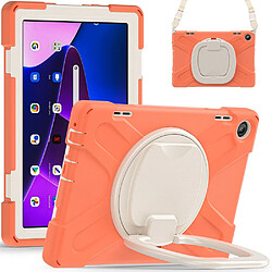 Coque en silicone anti-chute avec béquille rotative et bandoulière pour votre Lenovo Tab M10 (Gen 3) TB-328FU/TB-328XU - orange