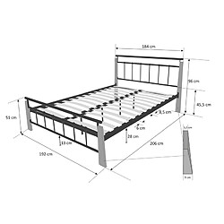 Avis Homestyle4U Design metal lit double 180 x 200 cadre de lit lattes bois neuf