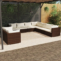 vidaXL Salon de jardin avec coussins 9 pcs marron résine tressée