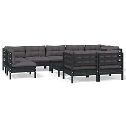 Maison Chic Salon de jardin 10 pcs + coussins - Mobilier/Meubles de jardin - Table et chaises d'extérieur Noir Bois de pin massif -MN37404