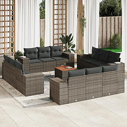 Maison Chic Salon de jardin avec coussins 13 pcs | Ensemble de Table et chaises | Mobilier d'Extérieur gris résine tressée -GKD36013