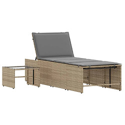 Maison Chic Lot de 2 Chaises longues avec table | Bain de soleil Relax | Transat beige résine tressée -GKD98879 pas cher