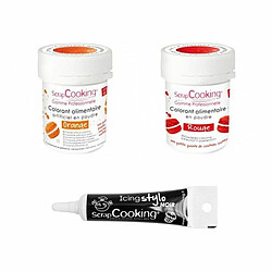 Scrapcooking 2 colorants alimentaires rouge-orange + Stylo glaçage noir