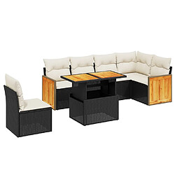 vidaXL Salon de jardin 7 pcs avec coussins noir résine tressée