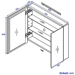 EMKE Armoire à miroir avec miroir poignée invisible Armoire miroir de salle de bain avec étagères en verre réglables en hauteur 85×65cm Noire pas cher