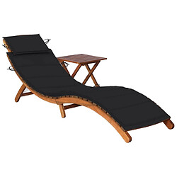 vidaXL Chaise longue de jardin avec table et coussin Bois d'acacia