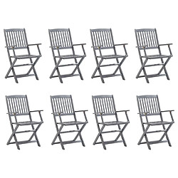 vidaXL Chaises pliables d'extérieur 8 pcs avec coussins Bois d'acacia