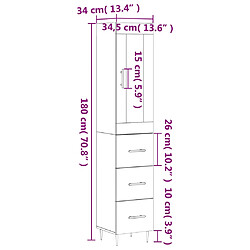 vidaXL Buffet haut Sonoma gris 34,5x34x180 cm Bois d'ingénierie pas cher