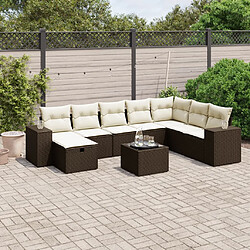 vidaXL Salon de jardin avec coussins 9 pcs marron résine tressée