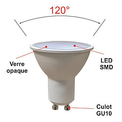 Lot de 10 Ampoules LED GU10 Spot 3W Spotlight Blanc Froid 16 LED Etanche IP20 120° 50x55mm - Visiodirect -