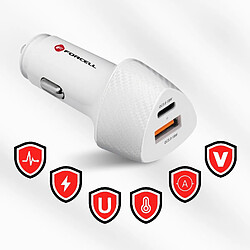 Chargeur Voiture USB + USB-C Puissance 38W Power Delivery Forcell blanc Carbone pas cher