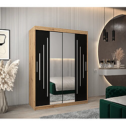 Abiks Meble Armoire YORK 1 À Portes Coulissantes 200/150/62 2 Portes (Artisan/Noir)