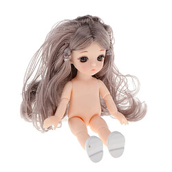 Belle Poupée Fille Articulée 16cm Corps Nu Cheveux Bouclés Gris pas cher